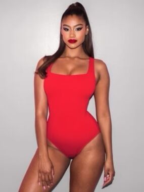 TA3 Squarey Snatched Waist Corset Back Swimsuit Red XL Regular/ Long
